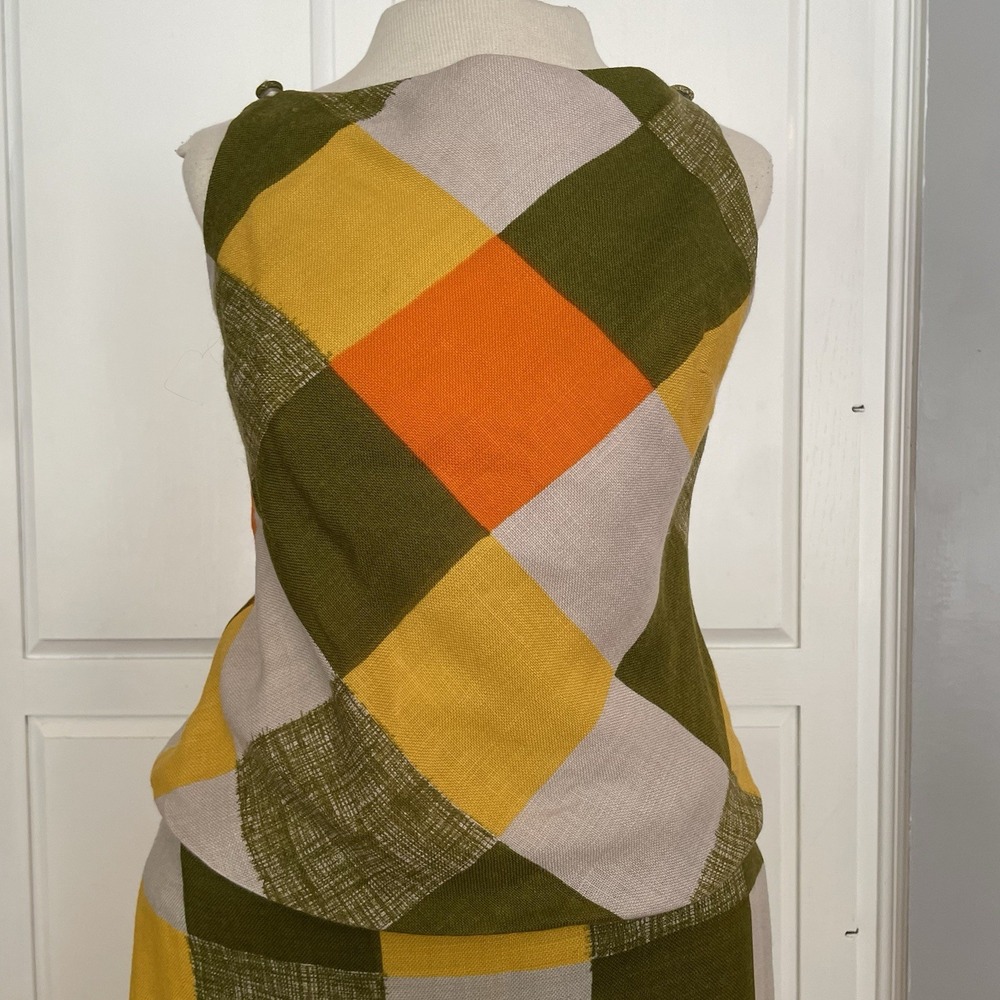 Vintage‎ 1960's Pixie Mod Shift Dress Bold Check Plaid Sleeveless Gogo Women's 7 - Picture 3 of 16
